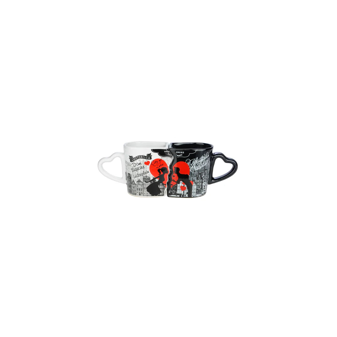 Amsterdam black and white double espresso mug set with heart handles