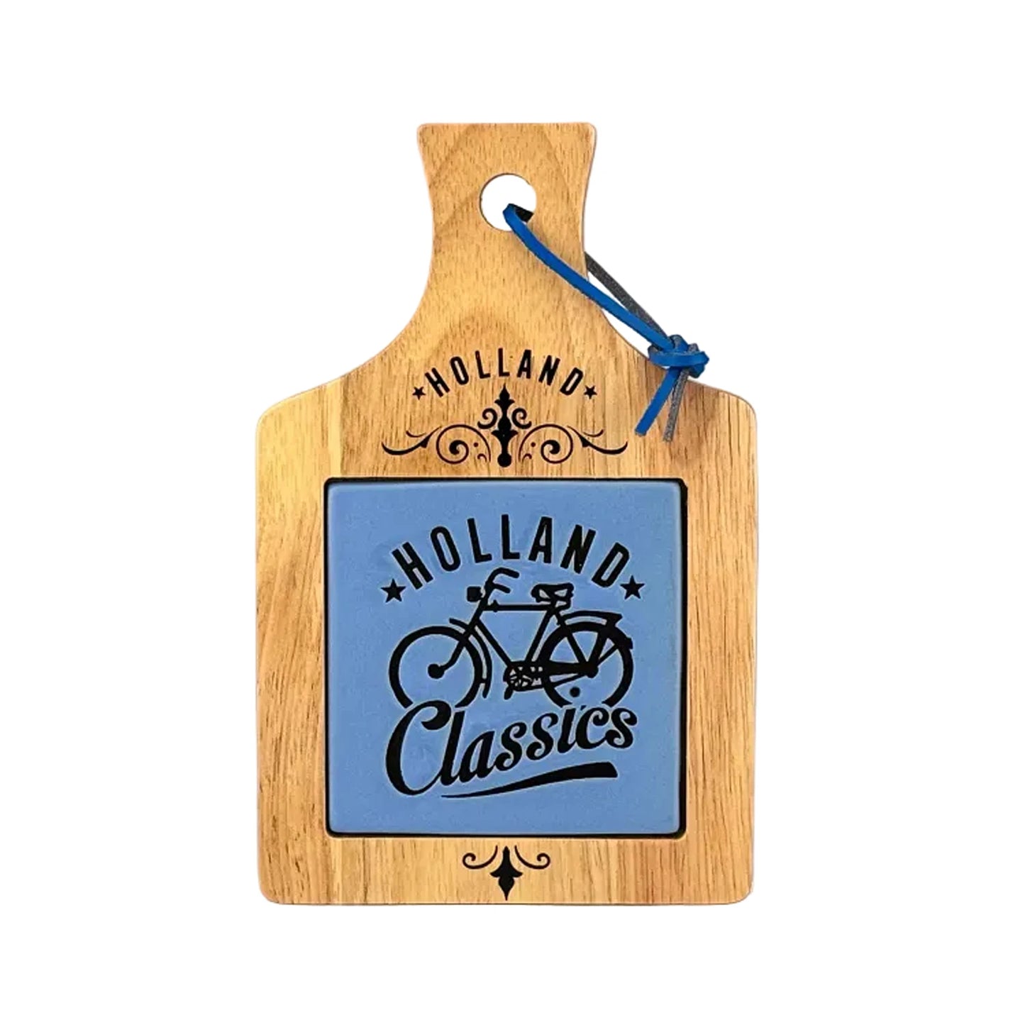 Blue camp cheese board Holland bicycle wooden serving board