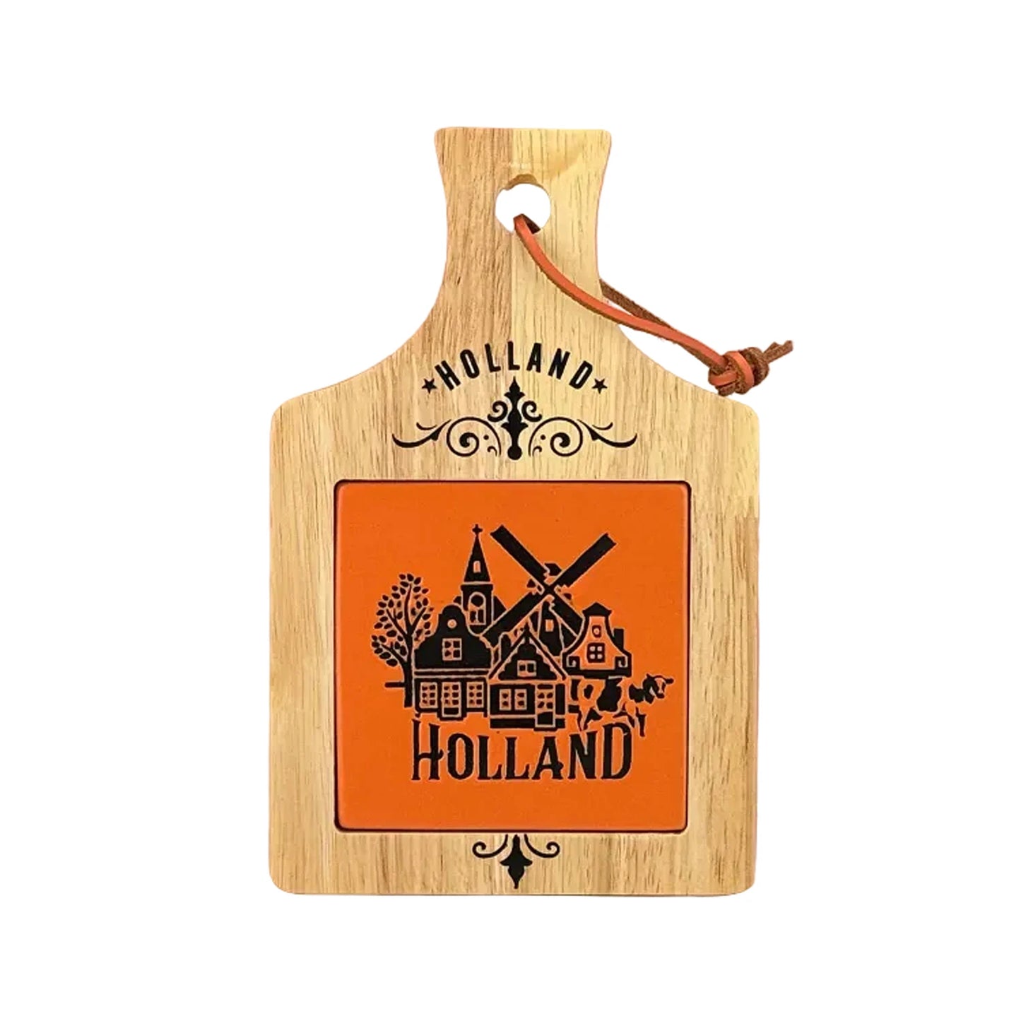 Orange camp cheese board Holland windmills wooden serving board