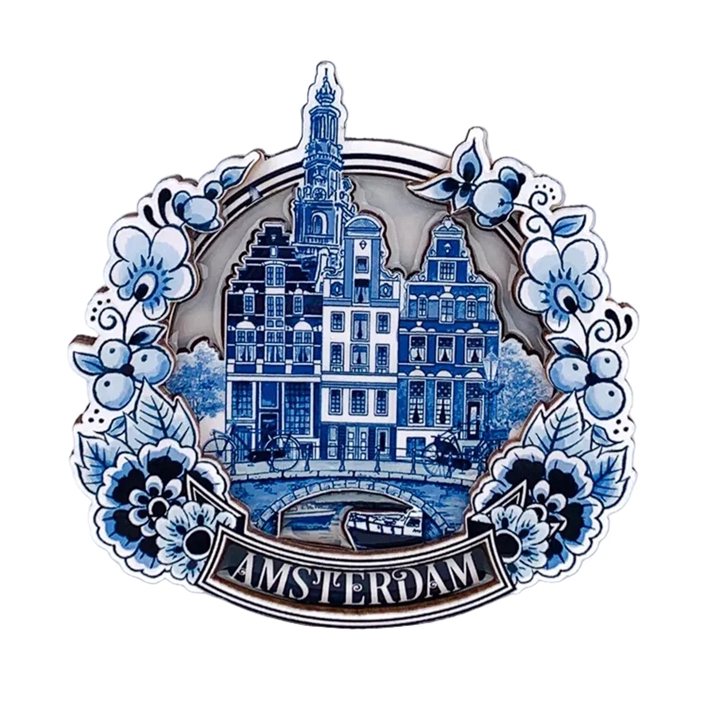 Delft blue Amsterdam canal houses magnet with epoxy finish