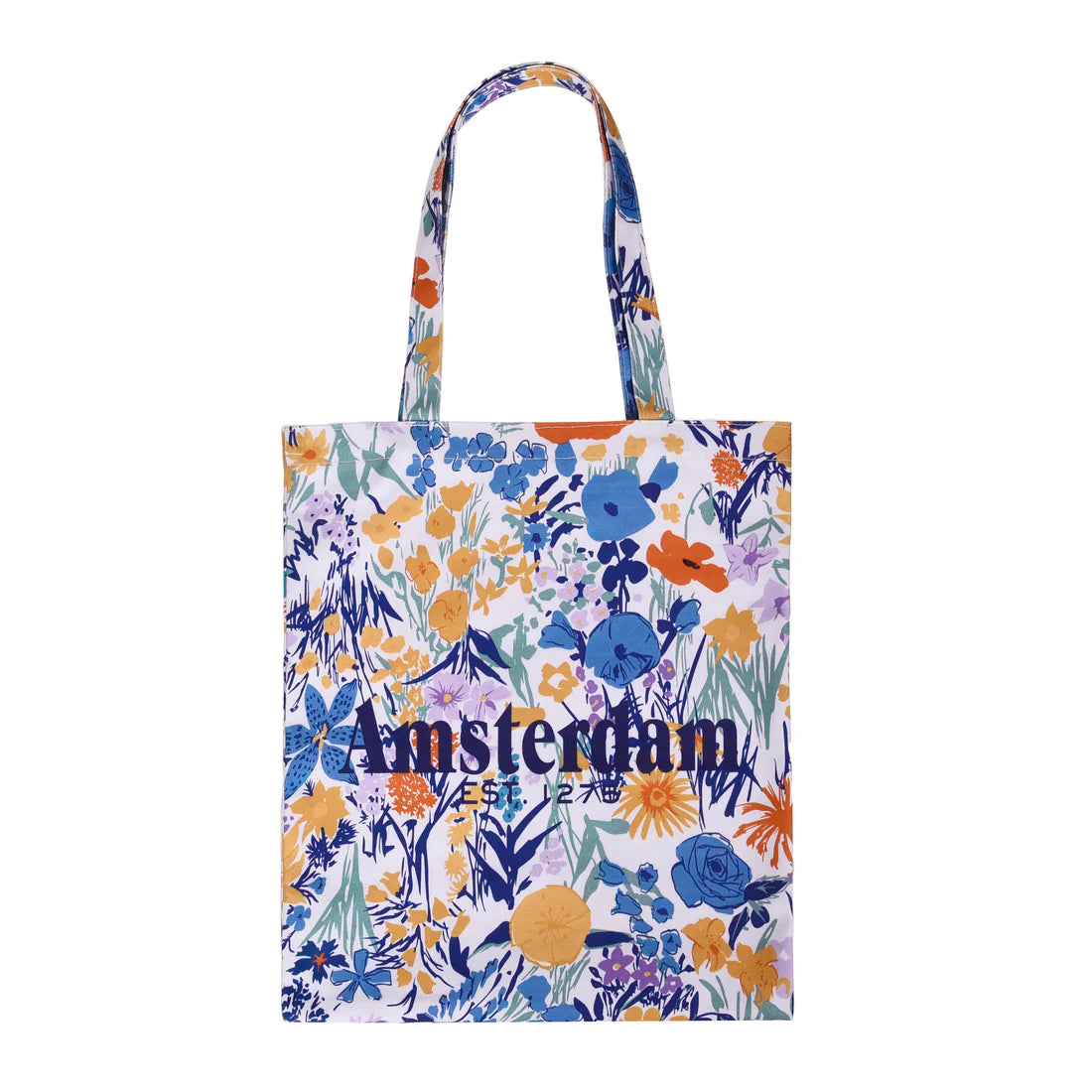 Floral Amsterdam canvas bag with Est 1275 text