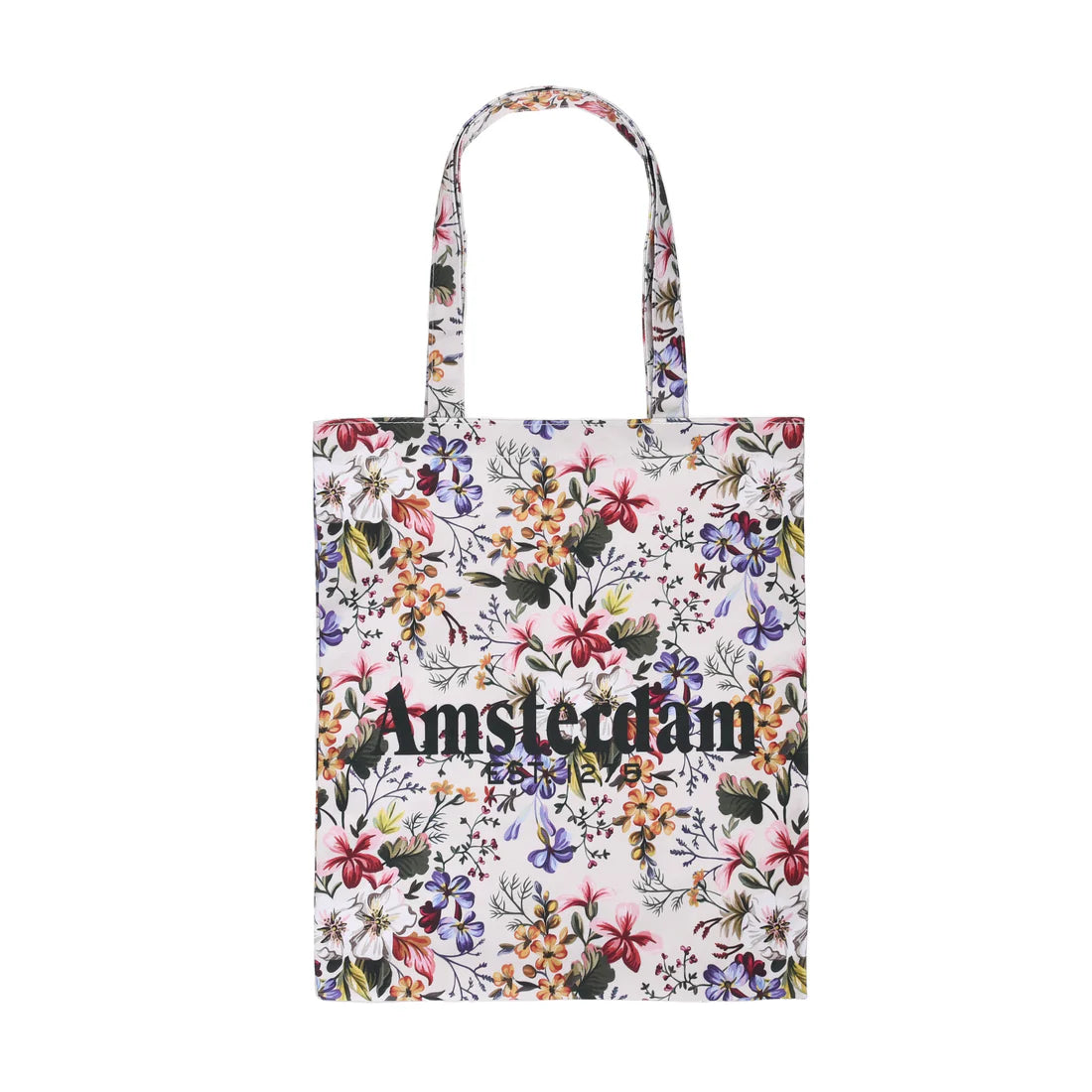 Green floral Amsterdam canvas bag with Est 1275 text