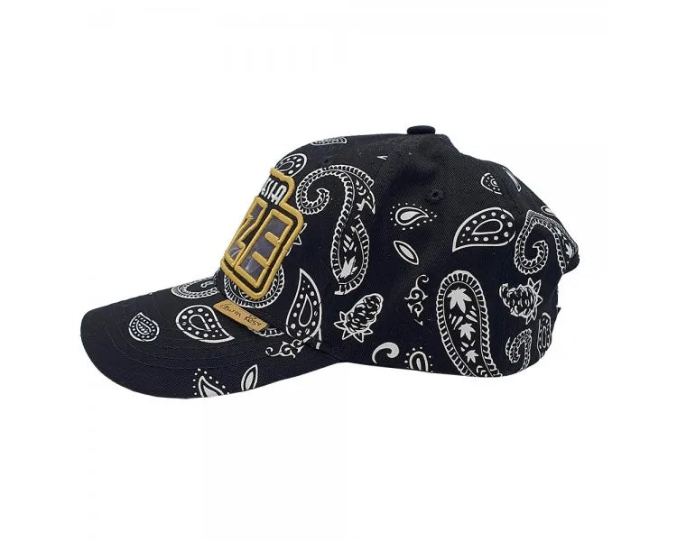 Lauren Rose 420 Amnesia Haze strapback cap in black paisley with glow in the dark embroidery and hidden pocket