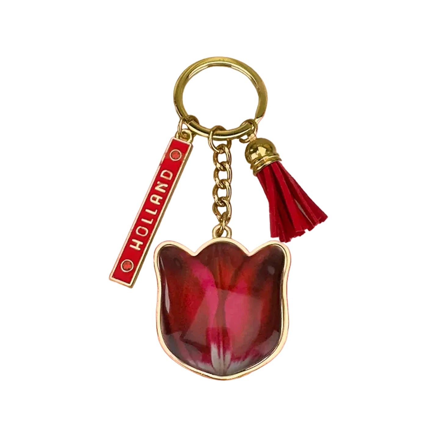 Pretty tulips keychain red Holland metal and epoxy charm