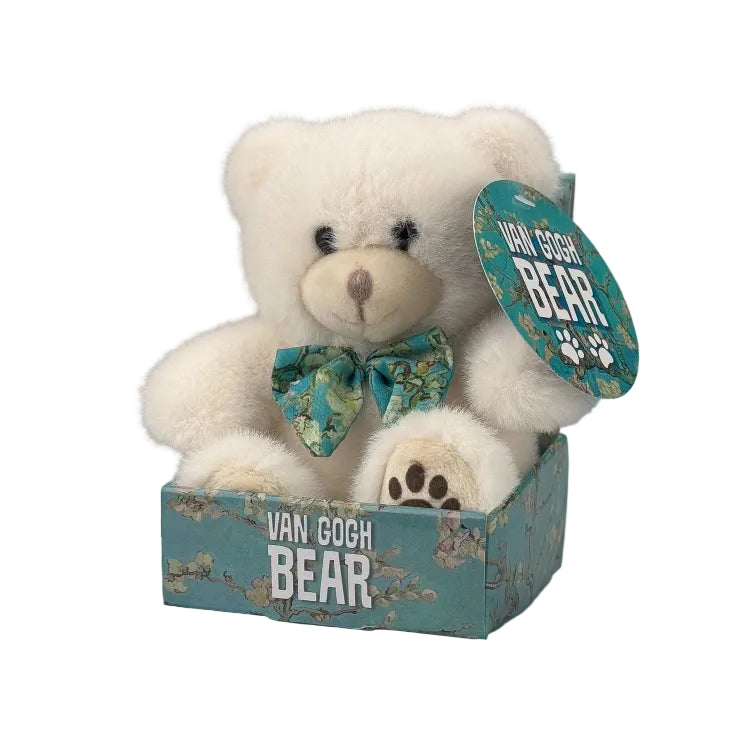 Van Gogh Almond Blossom plush teddy bear with blossom bow in matching gift box