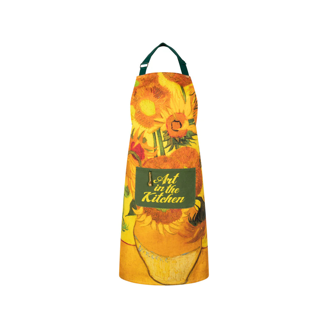 Van Gogh Sunflowers kitchen apron with bold yellow flower design
