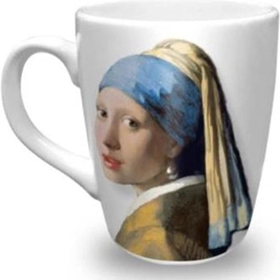 Mug with a design of a famous painting featuring a woman with a pearl earring.