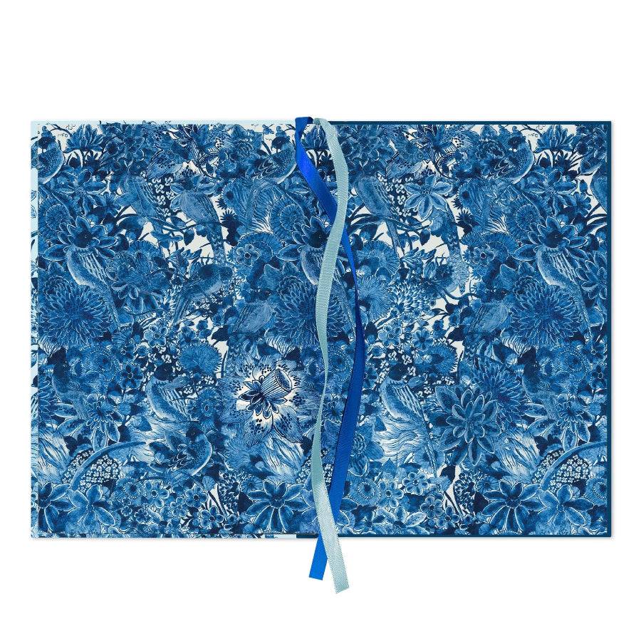 Delft Blue notebook with birds and flowers inspired by a historic Rijksmuseum tile panel