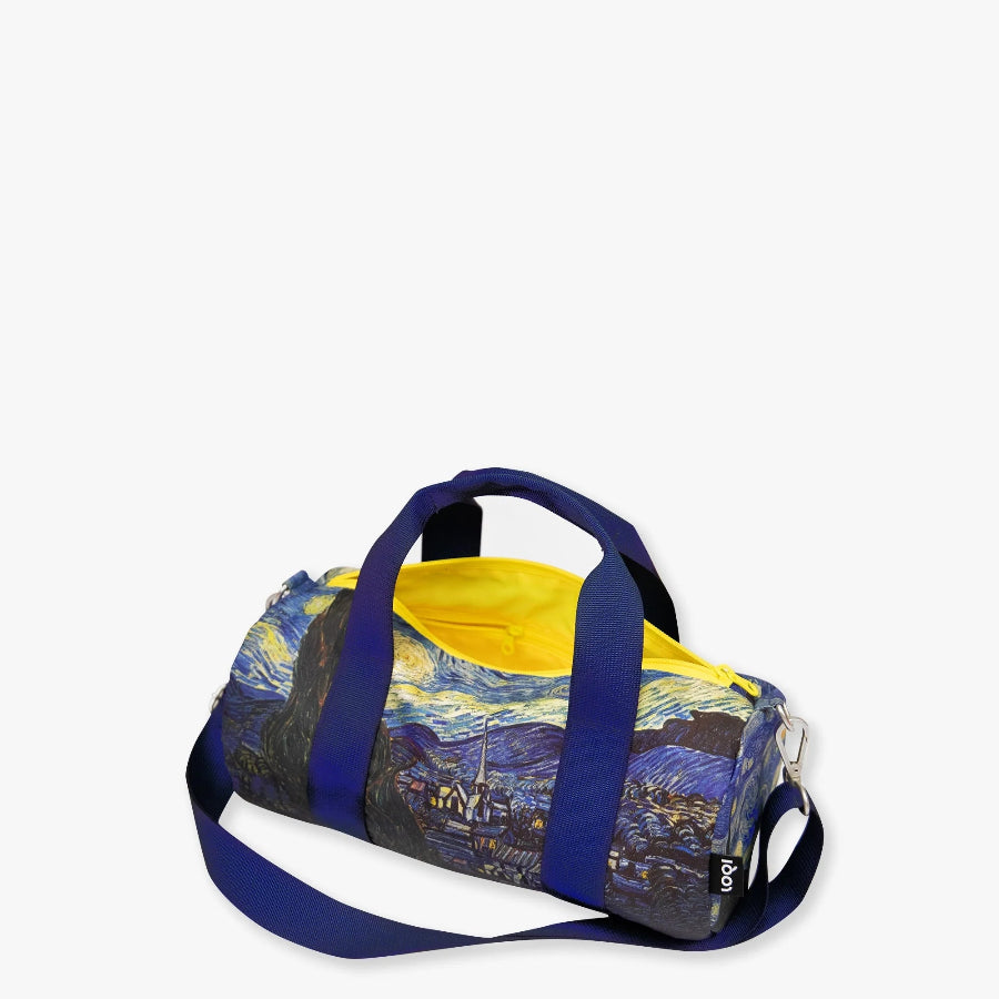 Duffel bag with Van Gogh painting design on a white background
