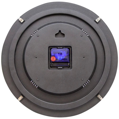 Round electronic component with a blue light on a white background