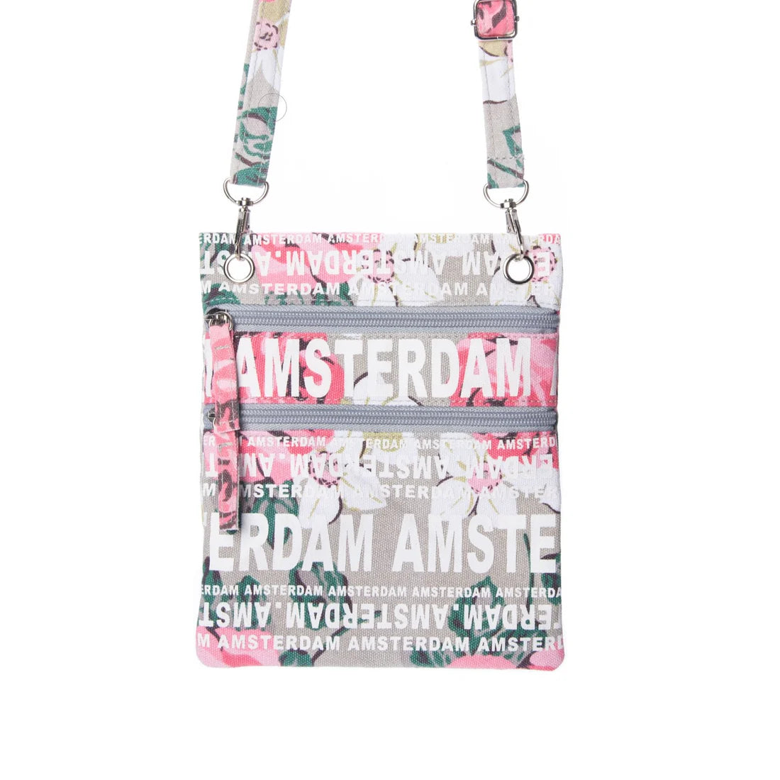 Amsterdam passport bag with blossom floral design and adjustable strap