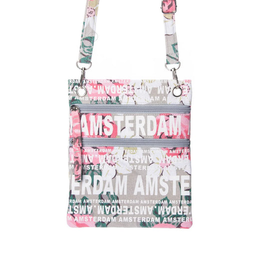 Amsterdam passport bag with blossom floral design and adjustable strap