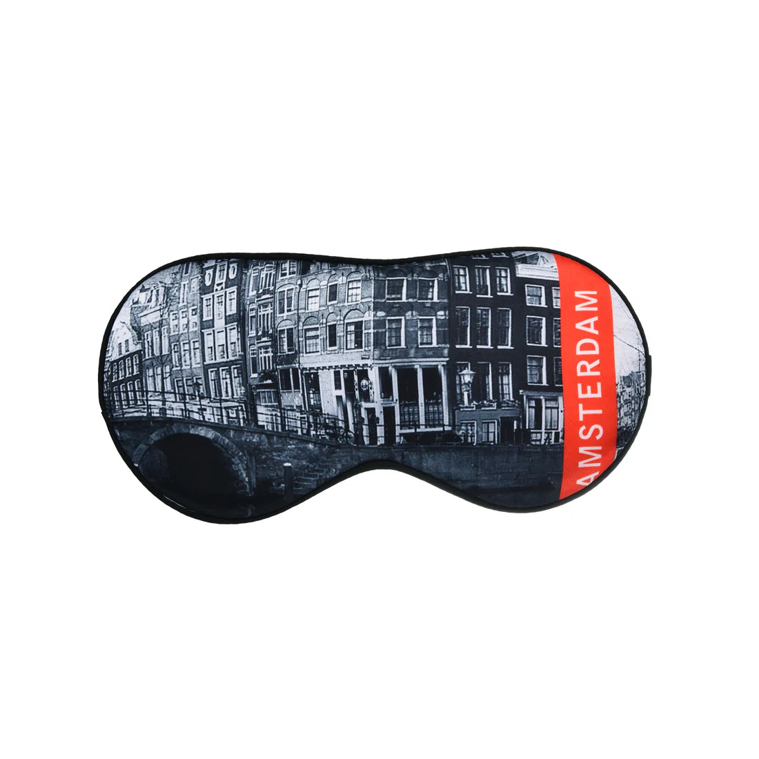 Amsterdam canal houses sleep eye mask black and white design