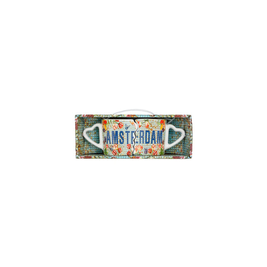 Amsterdam mosaic double espresso mug set with tulip design