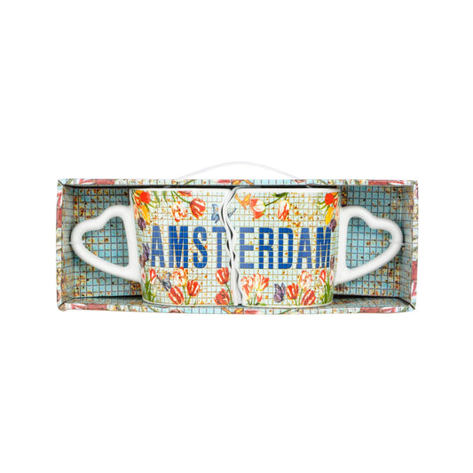 Amsterdam mosaic double mug set with tulip design