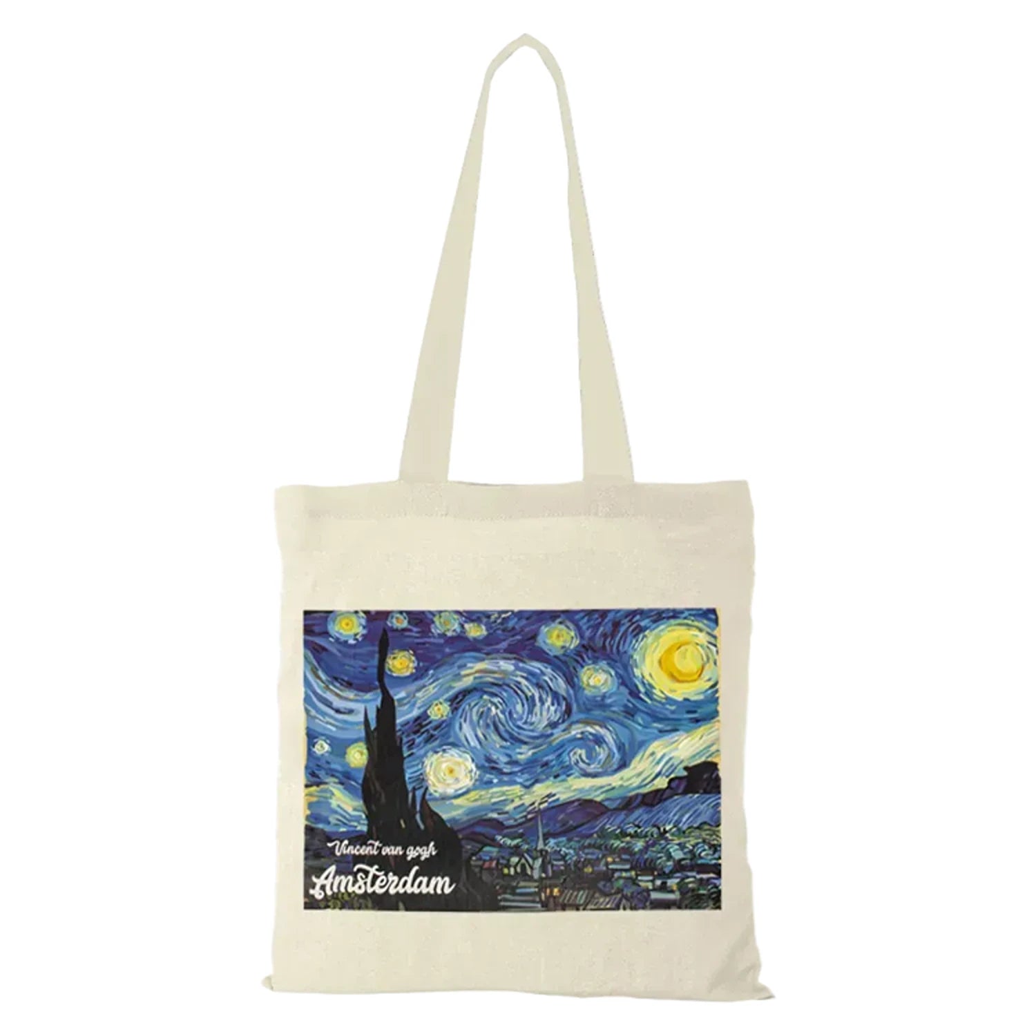 Canvas tote bag featuring The Starry Night by Vincent van Gogh art design