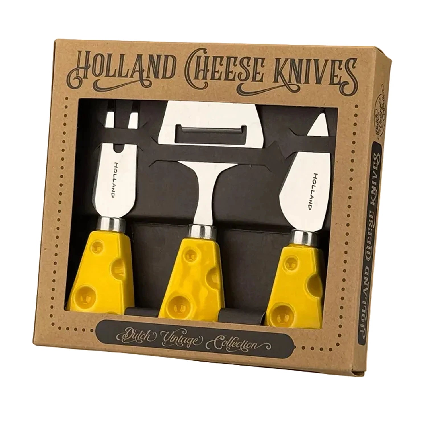 Cheese knife set with yellow cheese-shaped handles gift box