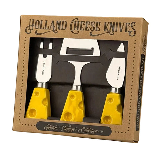 Cheese knife set with yellow cheese-shaped handles gift box
