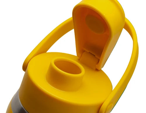 Yellow lid with a handle on a white background