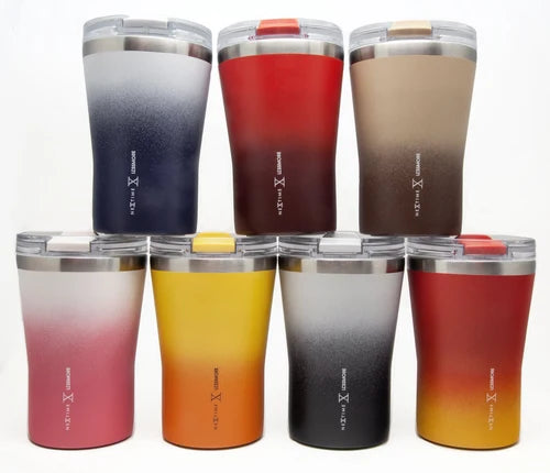 Set of gradient tumblers in various colors on a white background