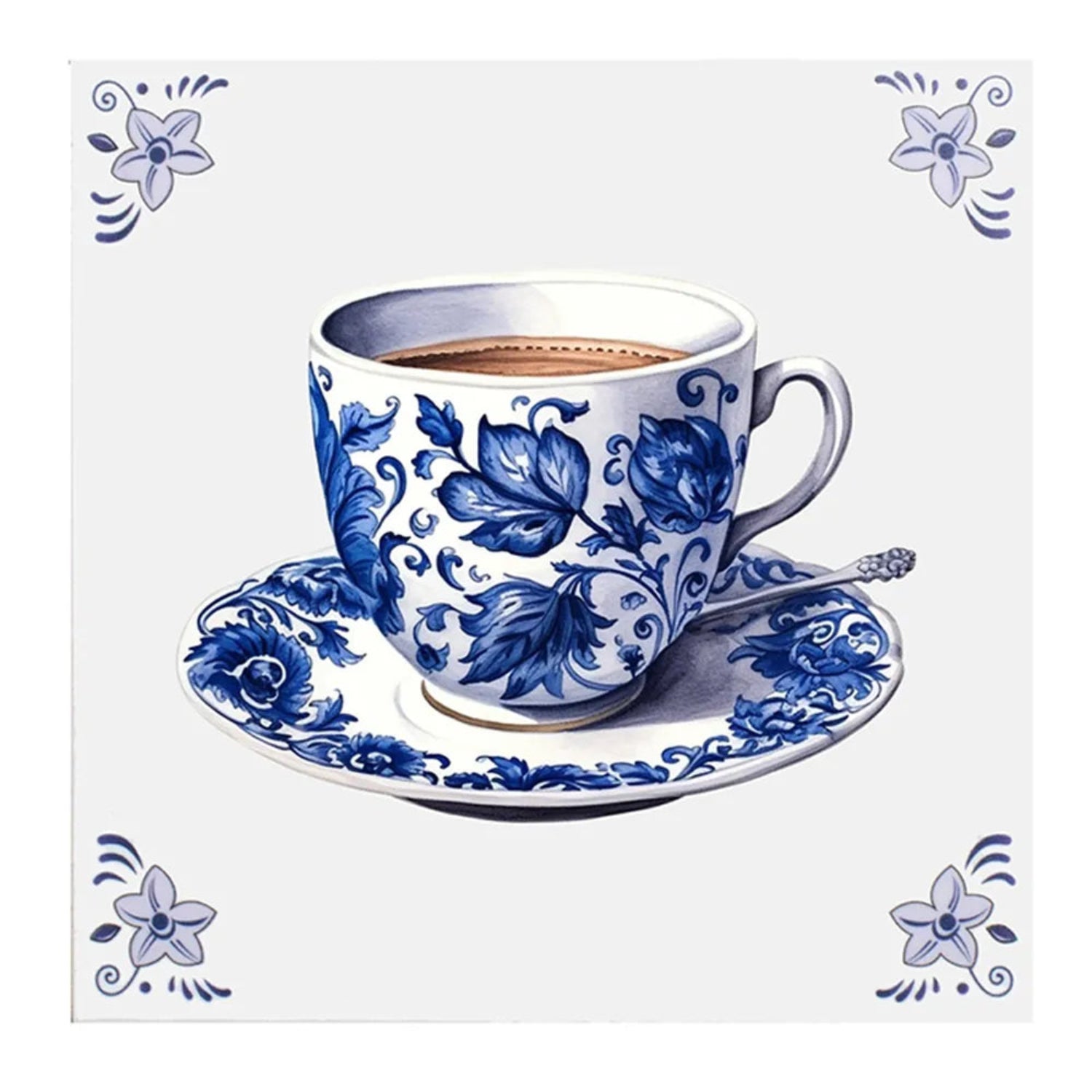 Delft Blue ceramic tile with coffee cup design 15x15 cm kitchen decoration