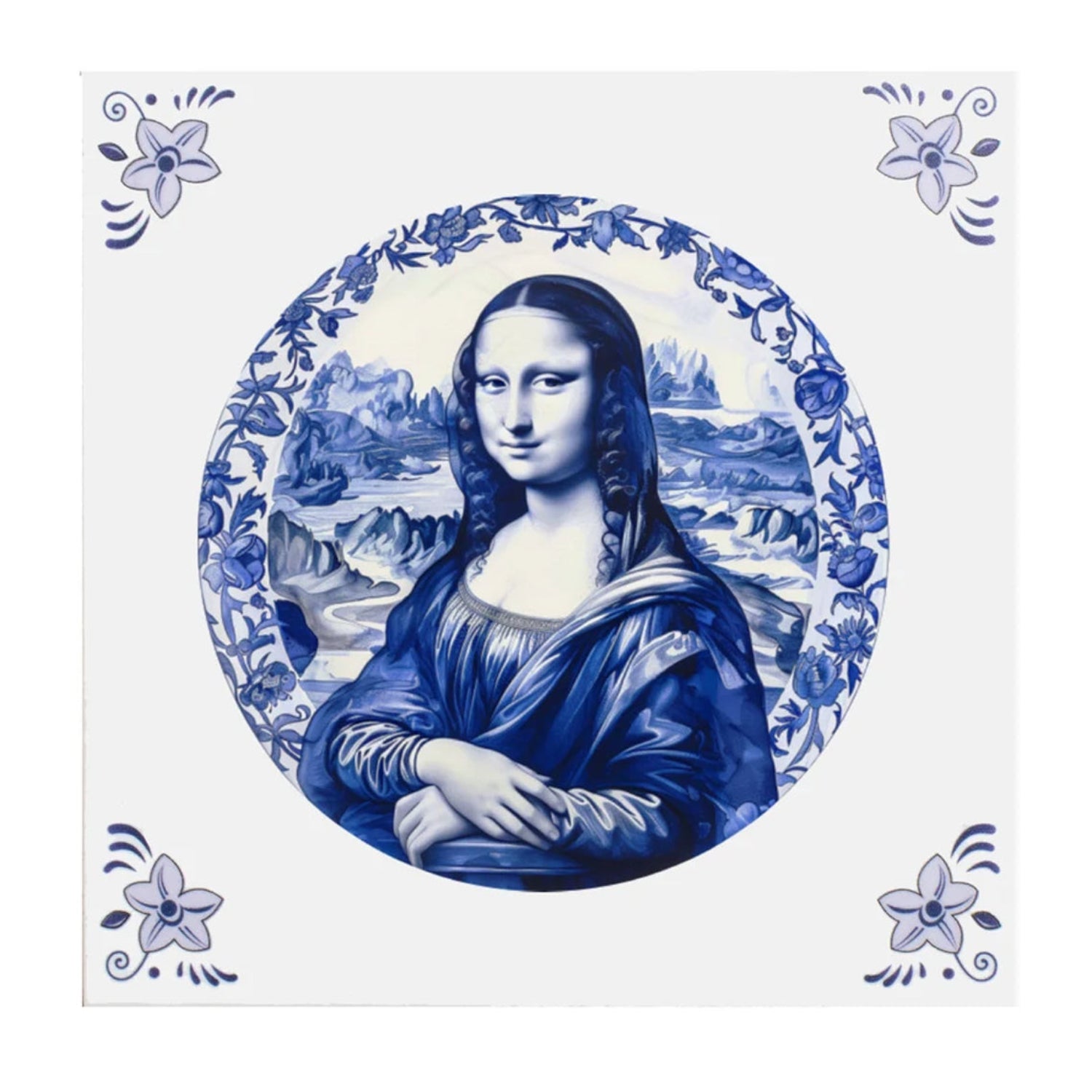 Delft Blue ceramic tile with Mona Lisa design 15x15 cm art decoration