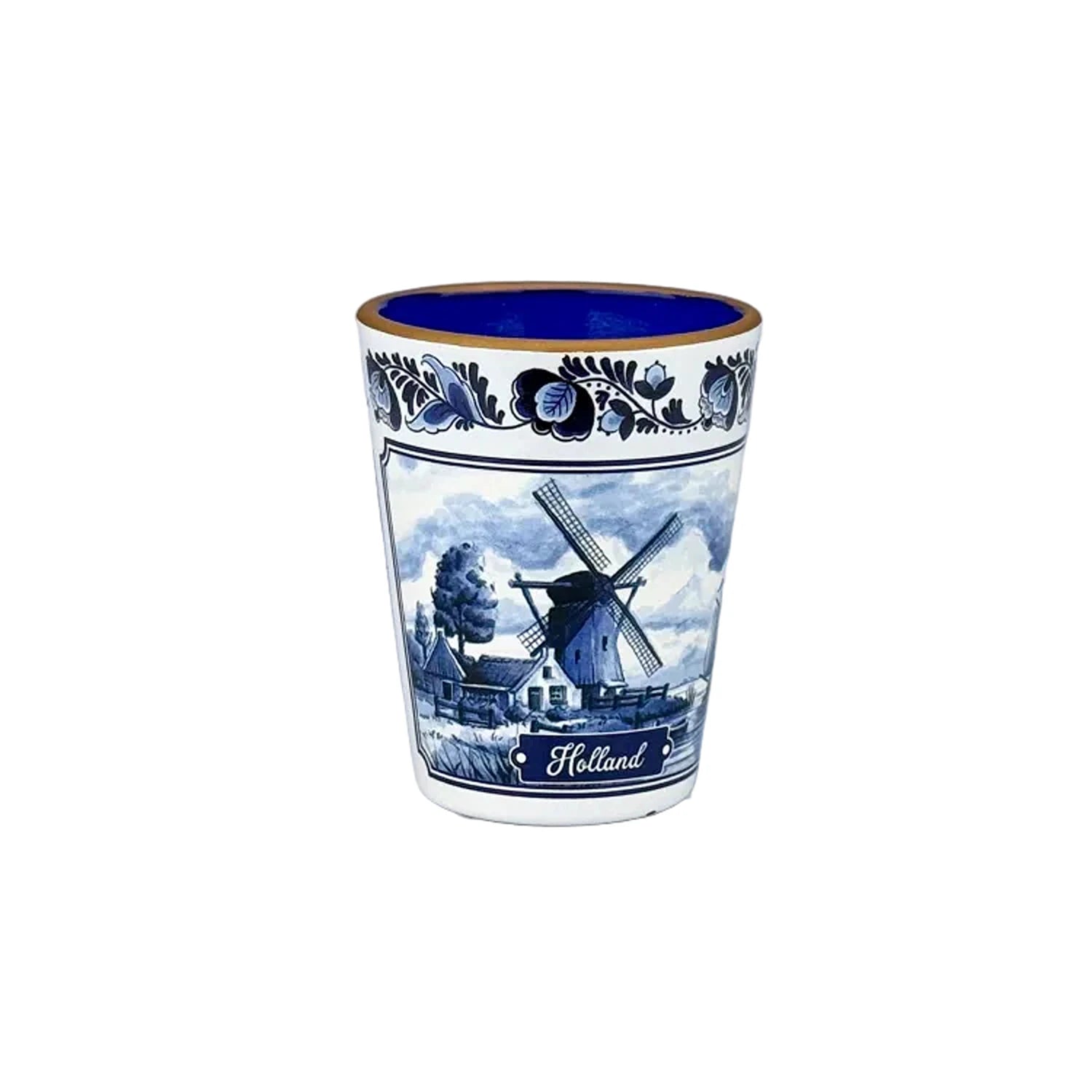 Delft blue shot glass with Holland windmill design classic Dutch style