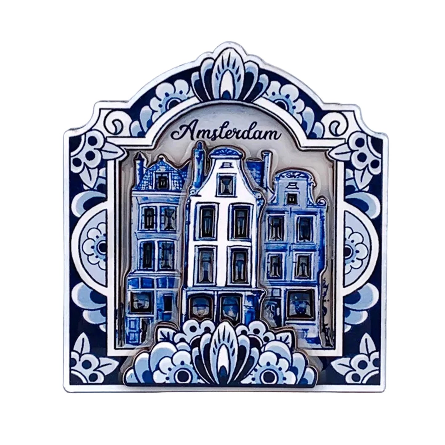 Delft blue Amsterdam canal houses MDF magnet with glossy epoxy finish