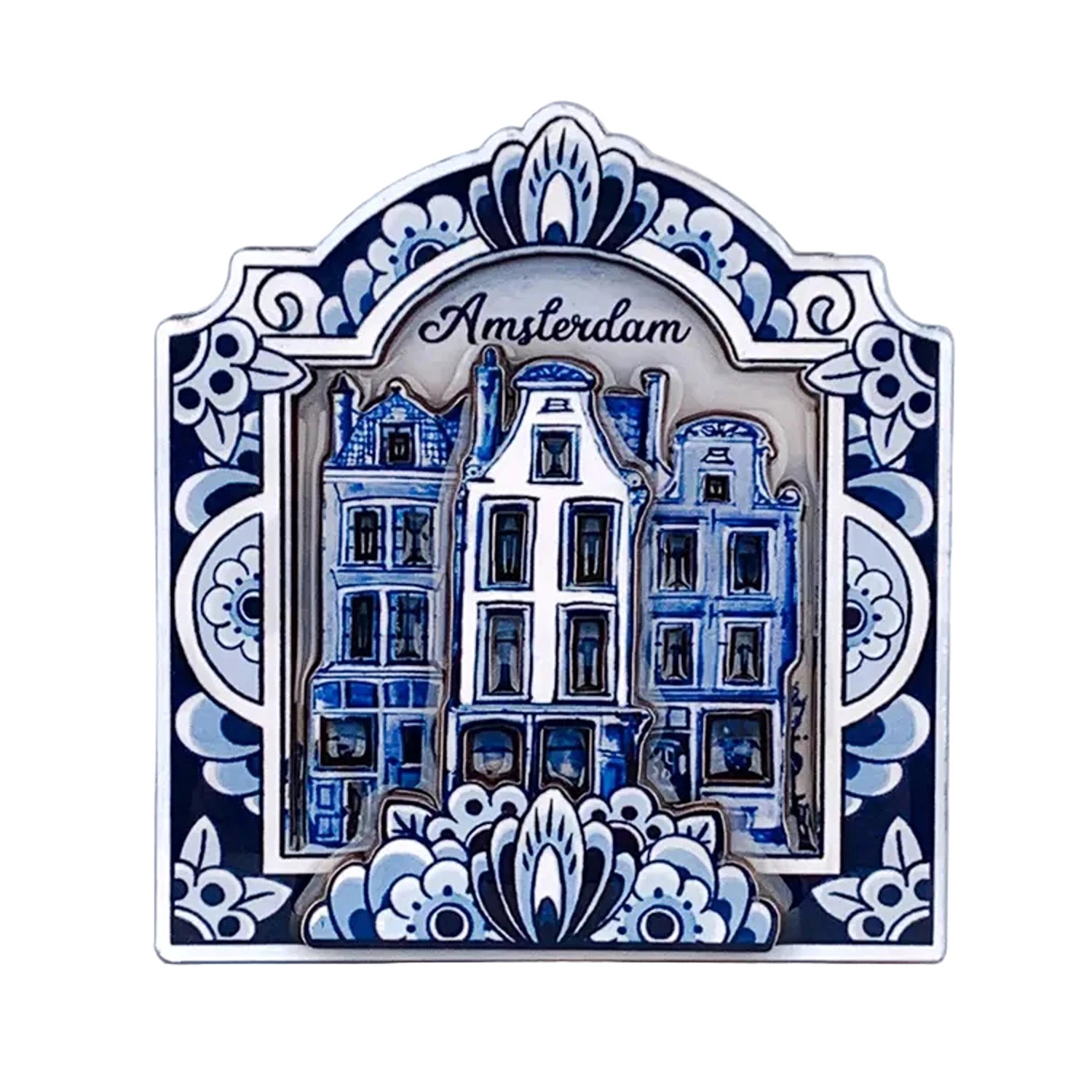 Delft blue Amsterdam canal houses MDF magnet with glossy epoxy finish