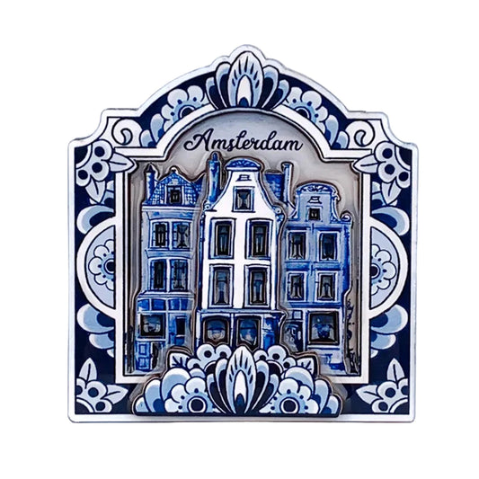 Delft blue Amsterdam canal houses MDF magnet with glossy epoxy finish