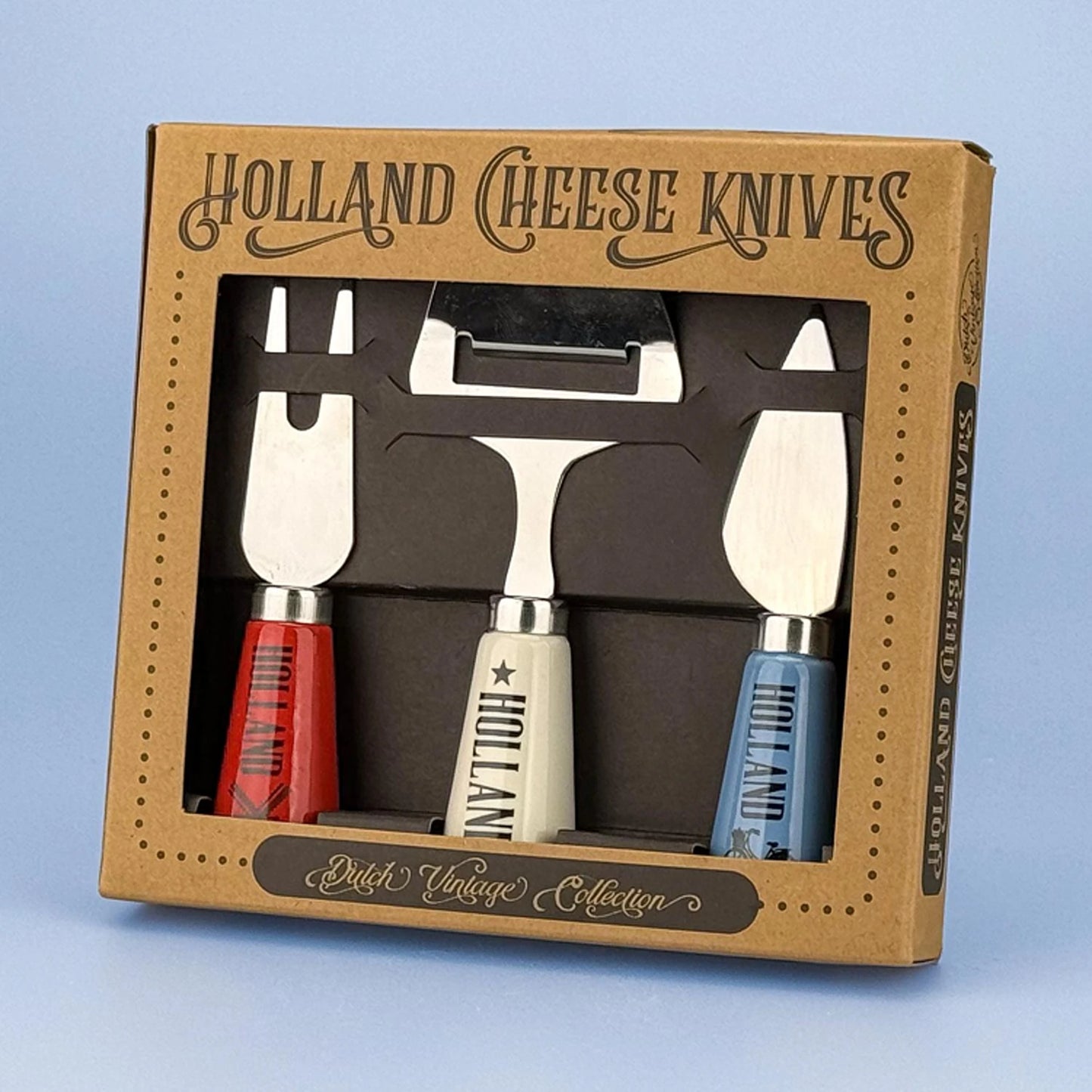 Holland tricolour cheese knife set with red white blue handles gift box