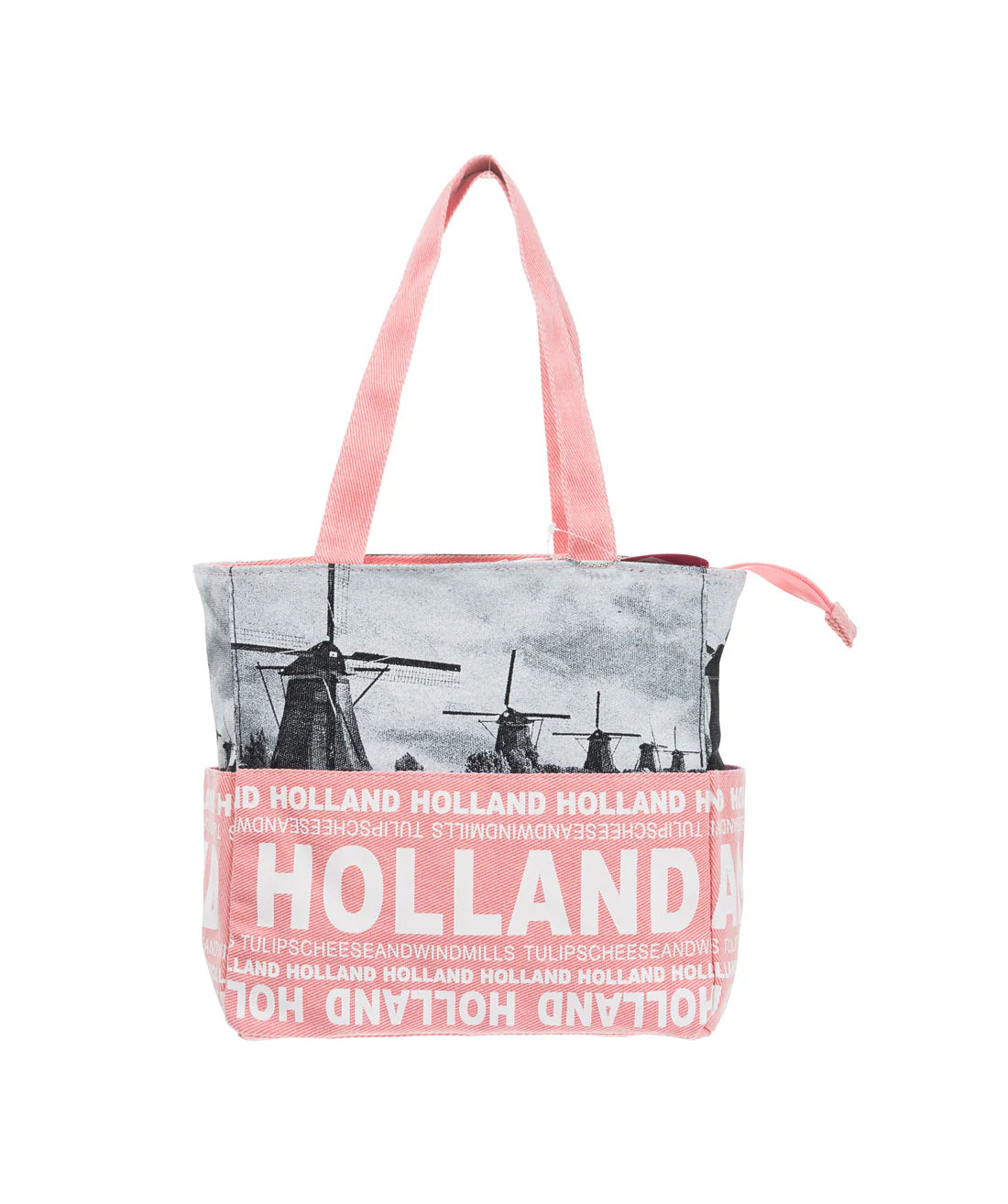 Pastel pink Holland shopper bag with windmills