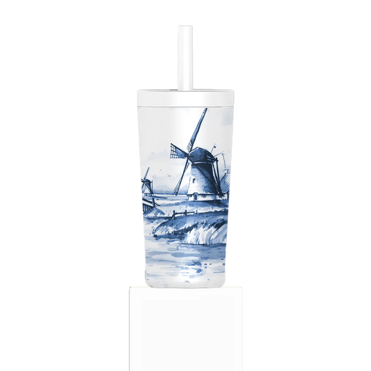 Tumbler with a design of a windmill on a white background