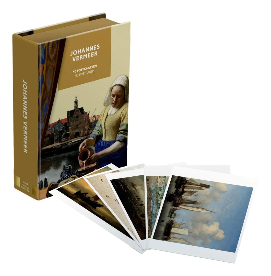Premium postcard collection featuring 50 works by Johannes Vermeer. A beautiful gift for art lovers, collectors, and museum enthusiasts.