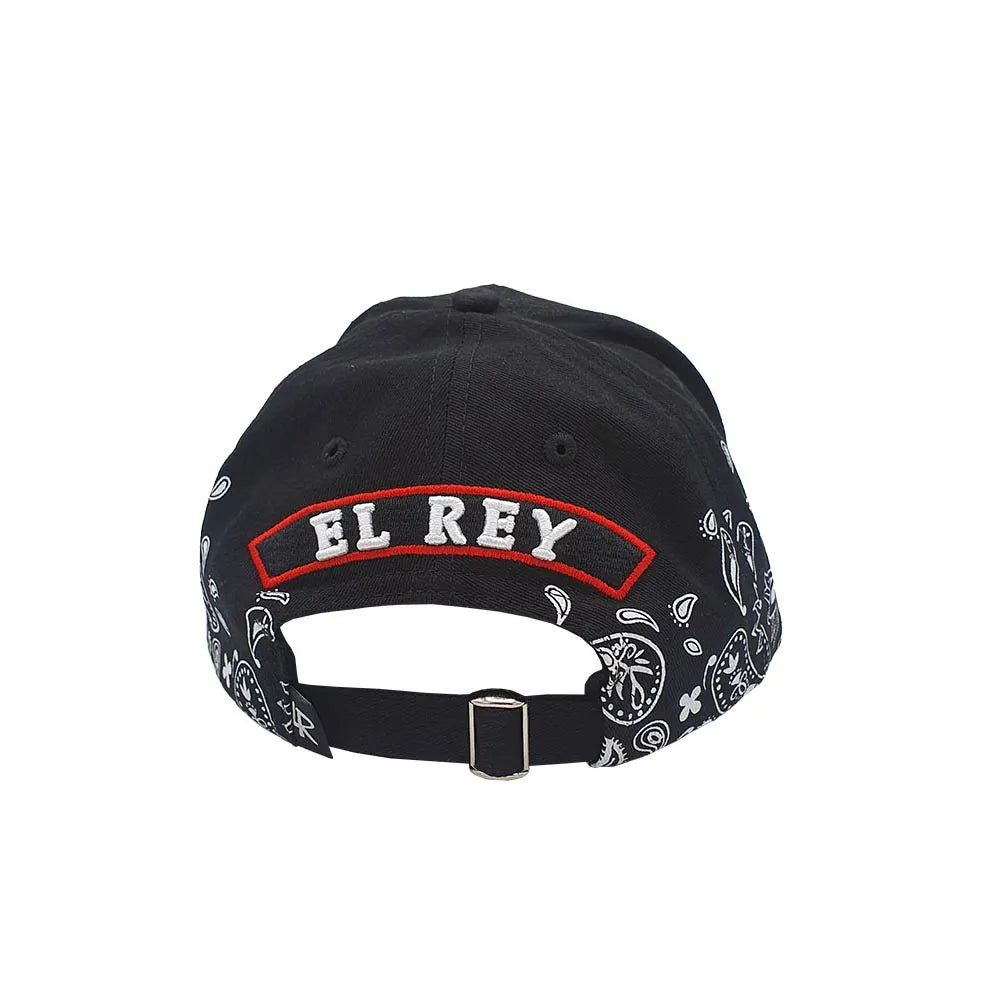 Lauren Rose Latin Kings strapback cap in black with gold Amor y Respeto embroidery and paisley bandana detailing