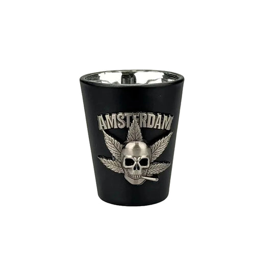 Black shot glass with metal skull Amsterdam edgy souvenir