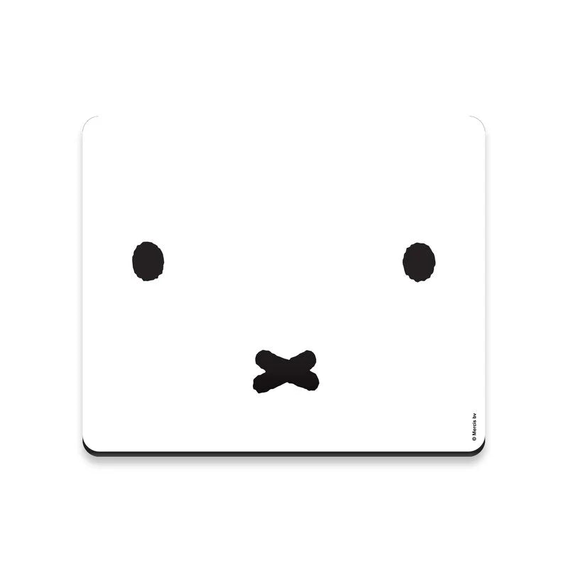 White mouse pad with black smiley face design on a white background