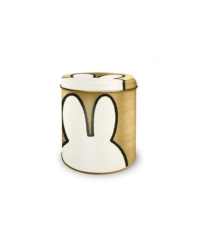 Decorative jar with a rabbit design on a white background