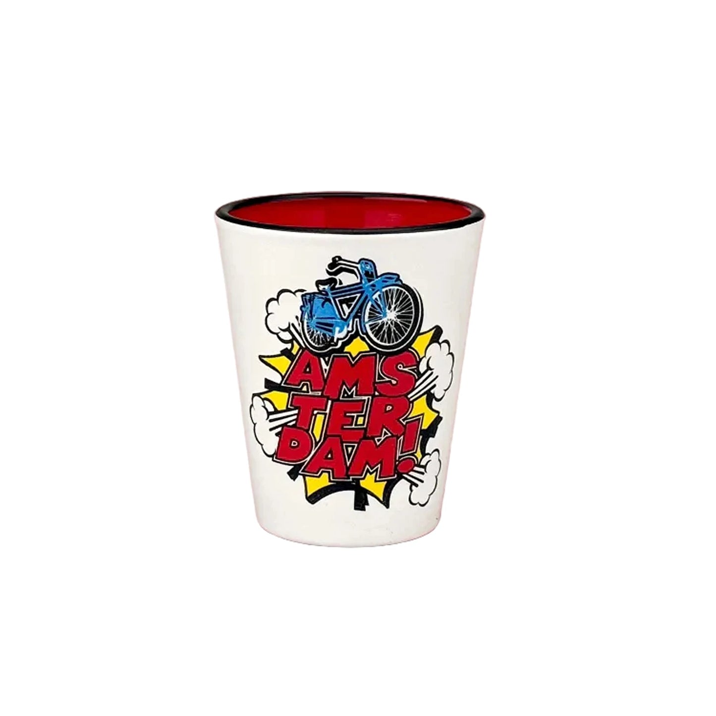 Red pop art shot glass Amsterdam bicycle retro 1950s design