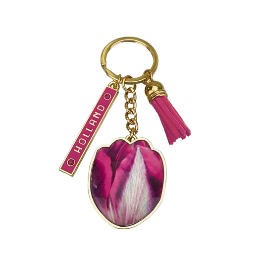 Pretty tulips keychain fuchsia Holland metal and epoxy charm