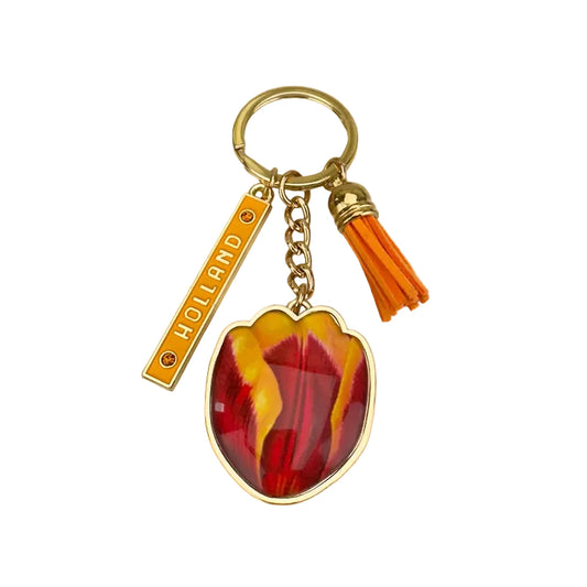 Pretty tulips Holland keychain with orange tassel metal and epoxy charm