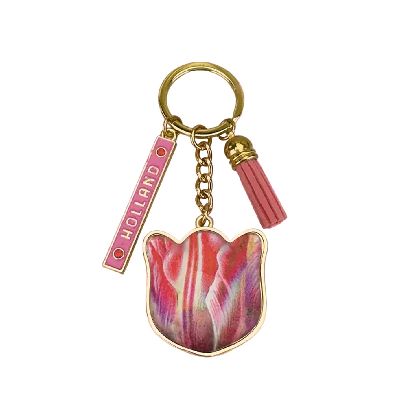 Pretty tulips keychain light pink Holland metal and epoxy charm