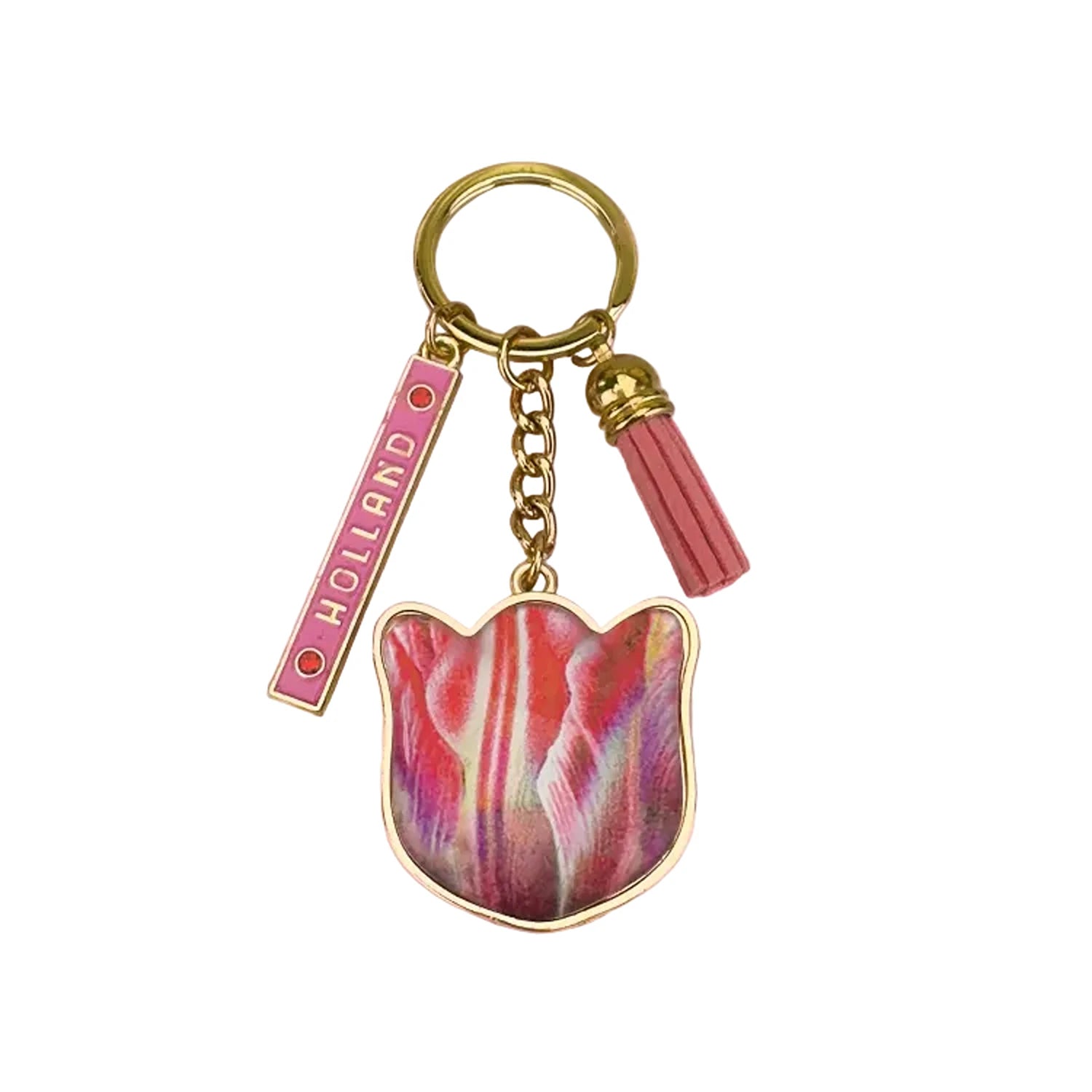 Pretty tulips keychain light pink Holland metal and epoxy charm