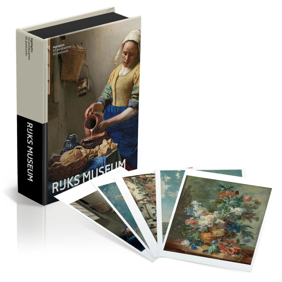 Book with Rijksmuseum branding featuring a painting on the cover and additional artworks on a white background