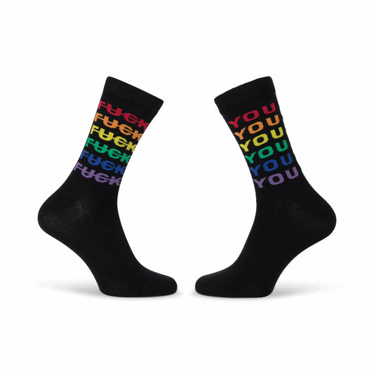 Robin Ruth Pride socks black rainbow Fuck You design size 41-46