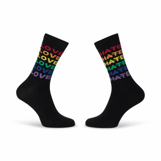 Robin Ruth Pride socks black rainbow Love Hate design size 41-46