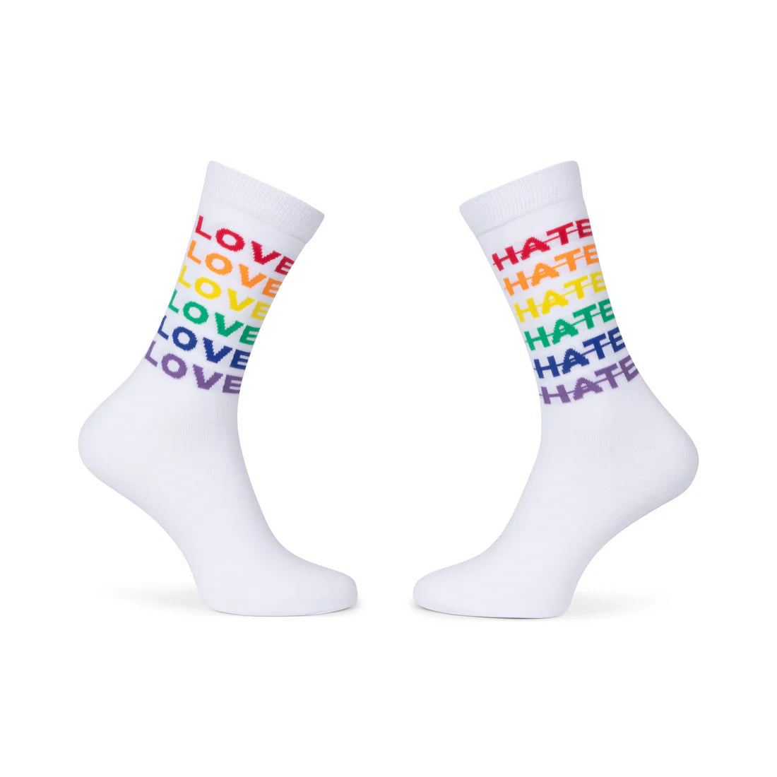 Robin Ruth Pride socks white rainbow Love Hate design size 41-46