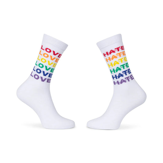 Robin Ruth Pride socks white rainbow Love Hate design size 41-46