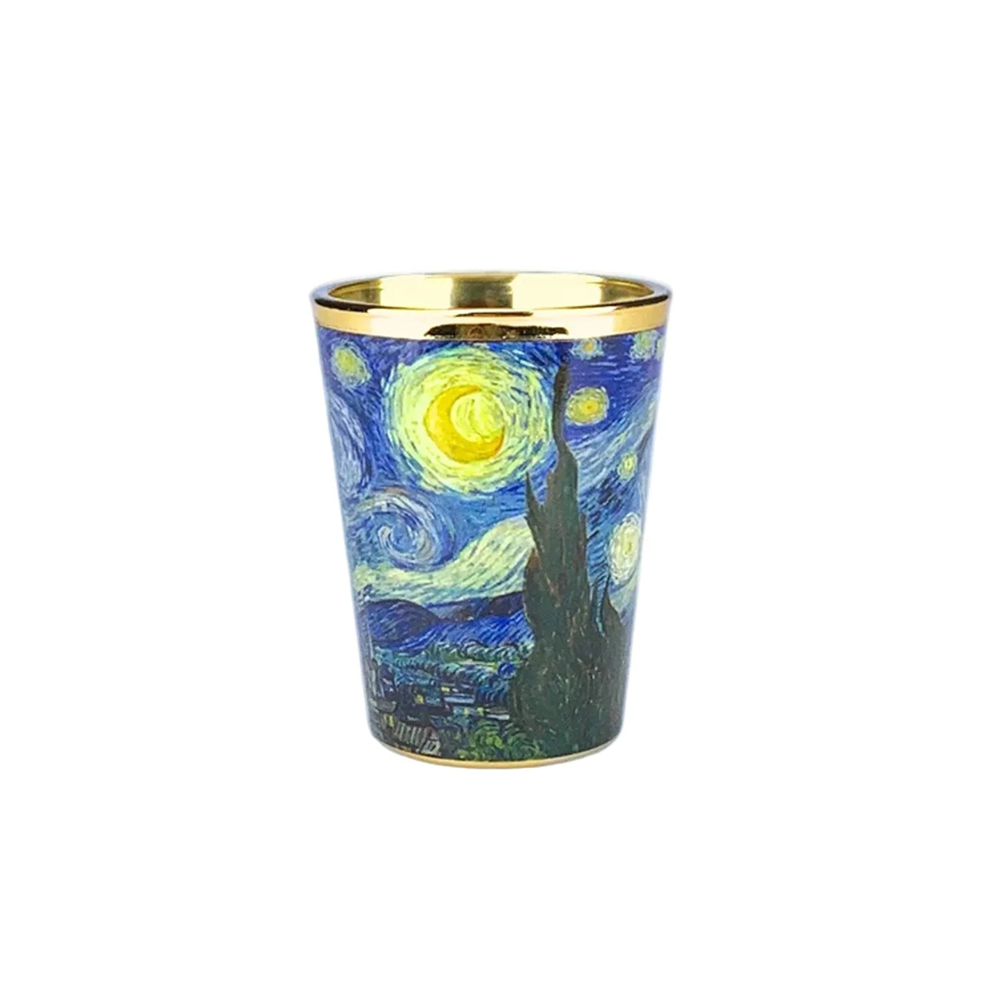 Glass shot glass featuring The Starry Night by Vincent van Gogh art design