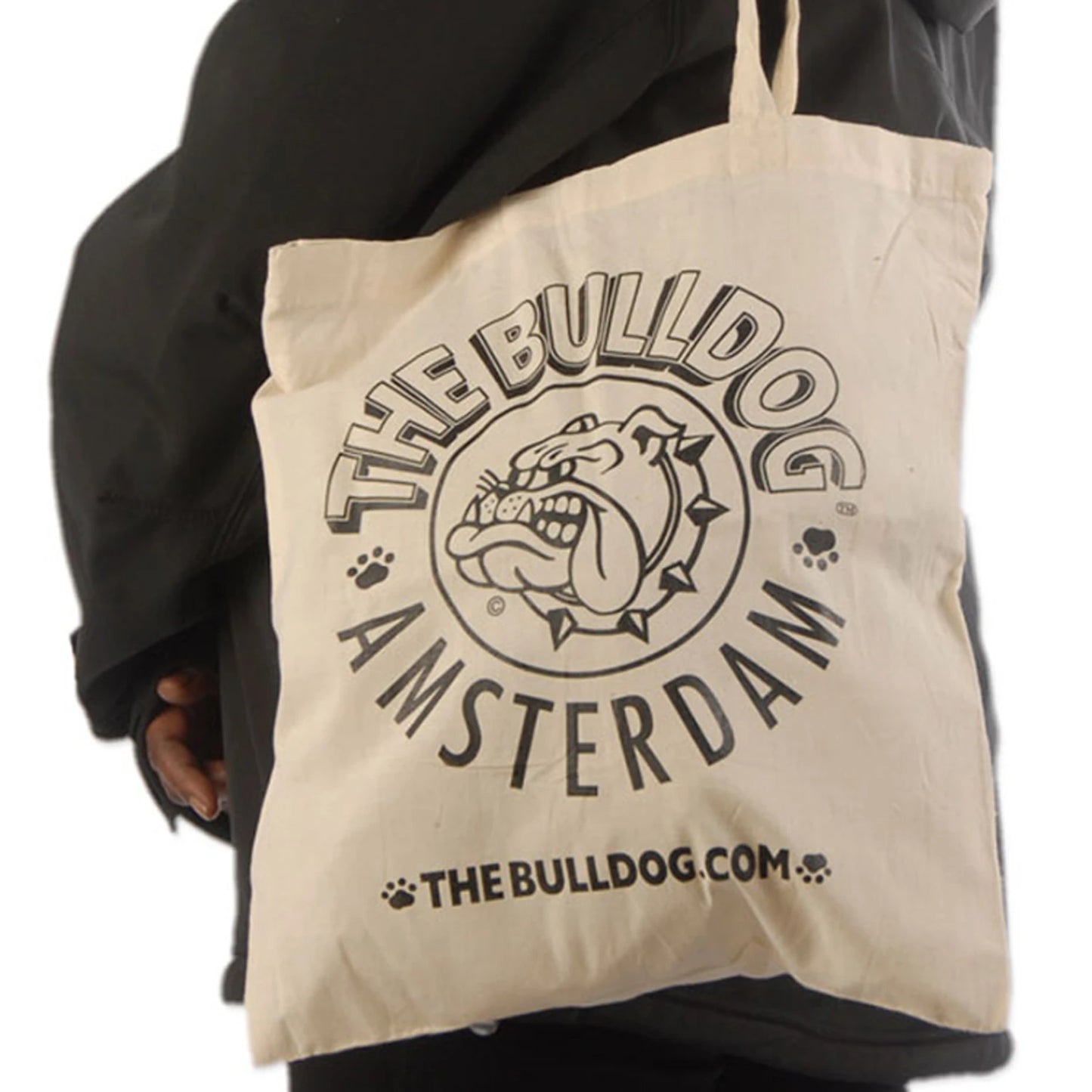 Cotton canvas tote bag with black The Bulldog logo reusable Amsterdam bag